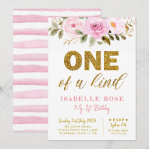 Girls first birthday invite, Glitter one, onderful