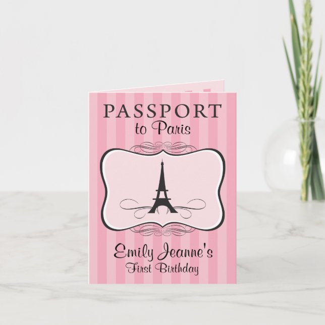 Girls First Birthday Paris Passport Invitation (Front)