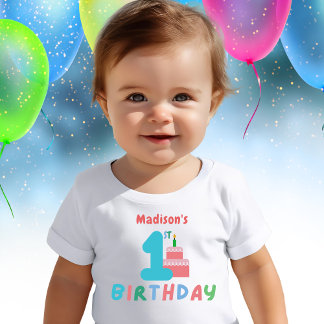 Girls First Birthday Pink Cake Personalised Baby T-Shirt