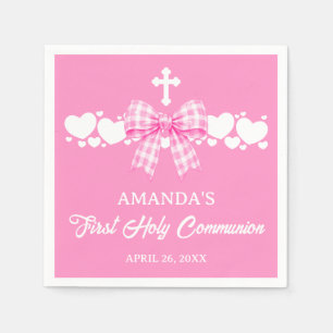 Girl's First Communion Pink Gingham Bow Napkin