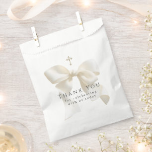 Girl's First Communion Simple Neutral Ivory Bow  Favour Bags