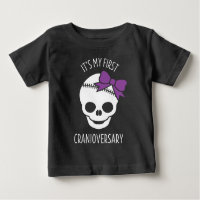 Girls First Cranioversary Skull with Bow Baby T-Sh