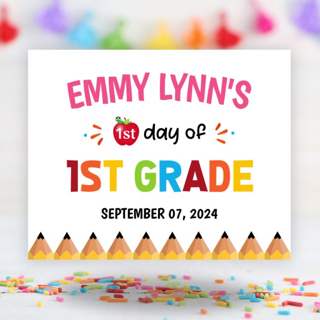 Girls First Day Of School 1st Grade Poster (Girls First Day Of School 1st Grade Poster)