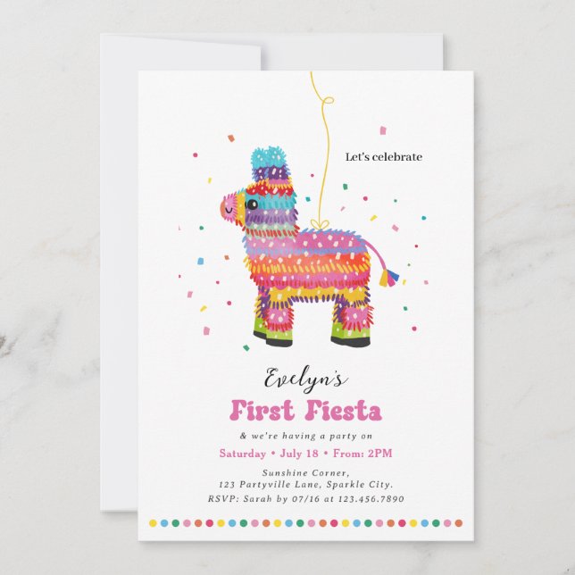 Girl's First Fiesta Birthday Piñata Invitation (Front)