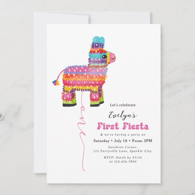 Girl's First Fiesta Birthday Piñata Invitation (Front)