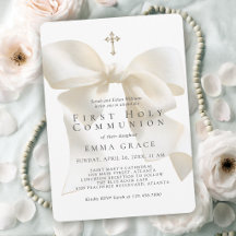 Girl's First Holy Communion Elegant Ivory Bow