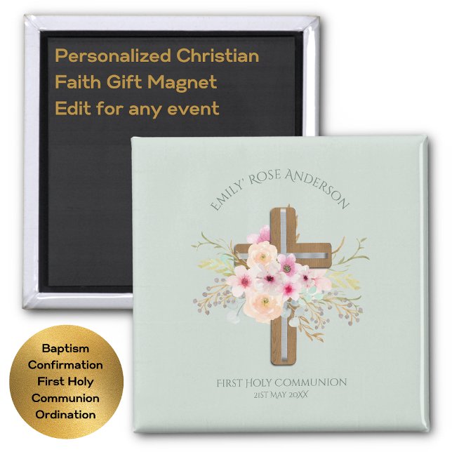 Girls First Holy Communion Floral Cross Customised Magnet (Creator Uploaded)