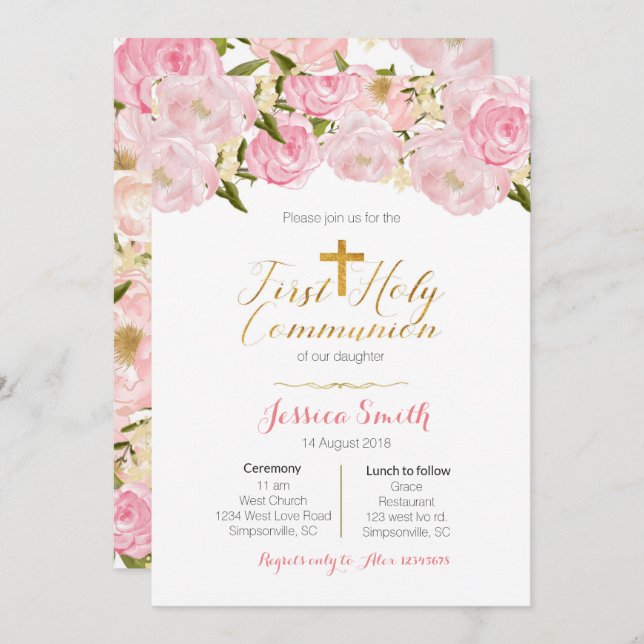 Girl's First Holy Communion Invitations (Front/Back)