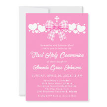Girl's First Holy Communion Pink Gingham Bow