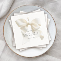 Girl's First Holy Communion Stylish Ivory Bow