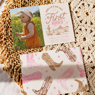 Girl's First Rodeo Photo Birthday Invitation