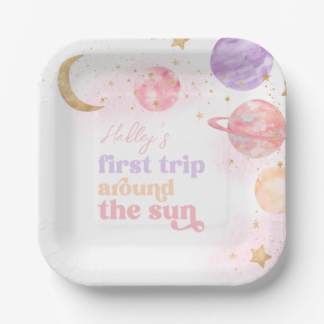 Girl's First Trip Around the Sun Paper Plates (Front)