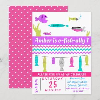 Girls Fishing Kids Birthday Party Invite