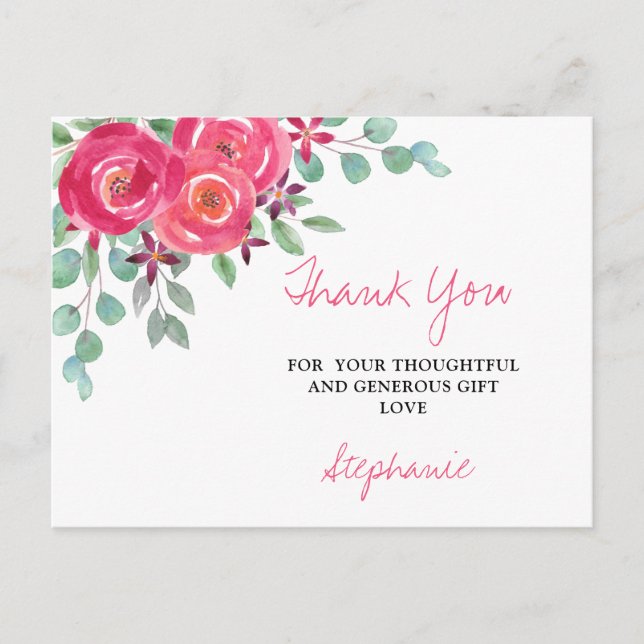 Girl's Floral Baby Shower Thank You Postcard (Front)