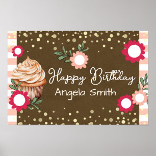 Girls Floral Cupcake Welcome Birthday Kraft Paper Poster