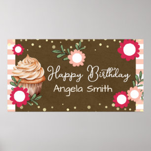 Girls Floral Cupcake Welcome Birthday Kraft Paper Poster