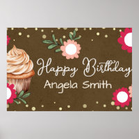 Girls Floral Cupcake Welcome Birthday Kraft Paper