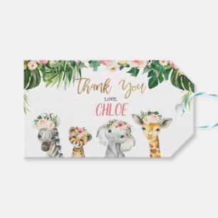 Girls Floral Foliage Safari Animals Birthday Tag