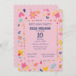 Girls Floral Frame 10th Birthday Party Invitation