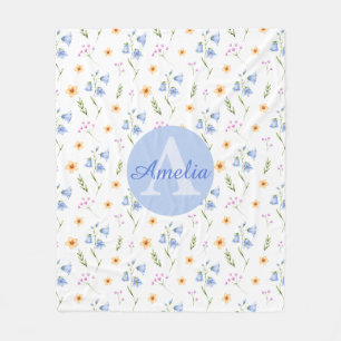 Girls Floral Pattern Monogram Name Kids Blanket