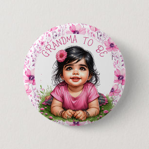 Girl's Floral Pink Baby Shower   Grandma to be 6 Cm Round Badge