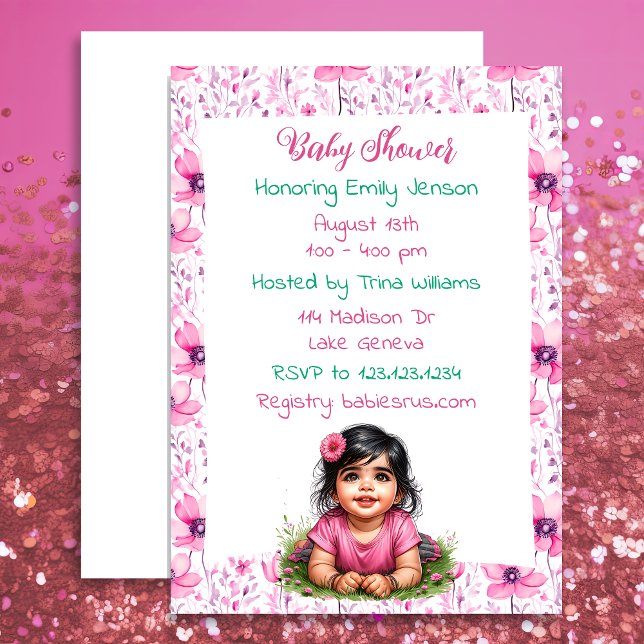 Girl's Floral Pink Baby Shower Invitation (Creator Uploaded)