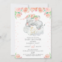 Girls Floral Sleeping Elephant Baby Shower