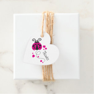Girls flying heart ladybug pink custom thanks favour tags
