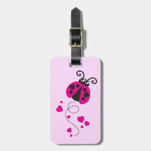 Girls flying heart ladybug pink id luggage tag
