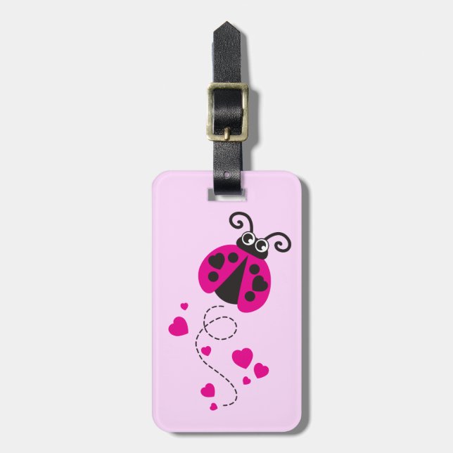 Girls flying heart ladybug pink id luggage tag (Front Vertical)