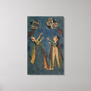 Girls flying kites, Kulu folk painting, Himachal P Canvas Print