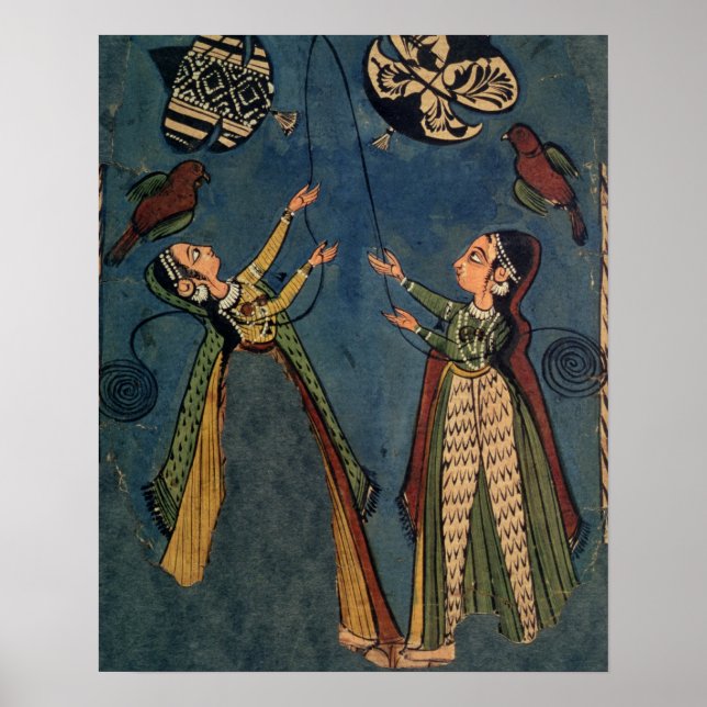 Girls flying kites, Kulu folk painting, Himachal P Poster (Front)
