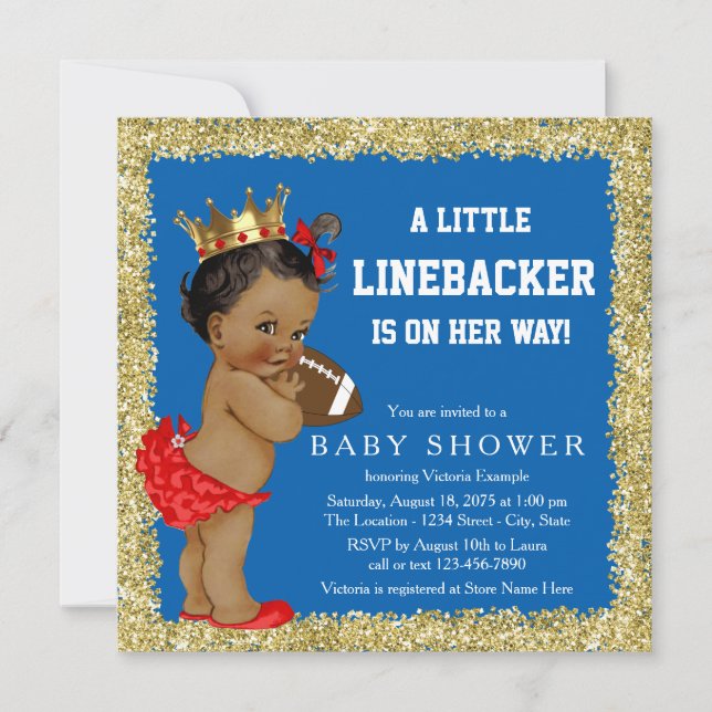 Girls Football Baby Shower Invitation (Front)