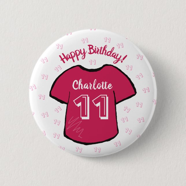 Girl's football/ soccer shirt any age birthday 6 cm round badge (Front)