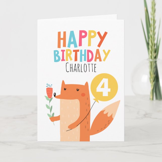 Girls Fox Birthday Card (Front)