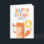 Girls Fox Birthday Card<br><div class="desc">This children's birthday card features a cute fox, yellow balloon and flowers. I have also used a font called Cool Britannia for the heading on both the front and back of the card. This birthday card is best suited for a girl it's ready to be personalised.</div>