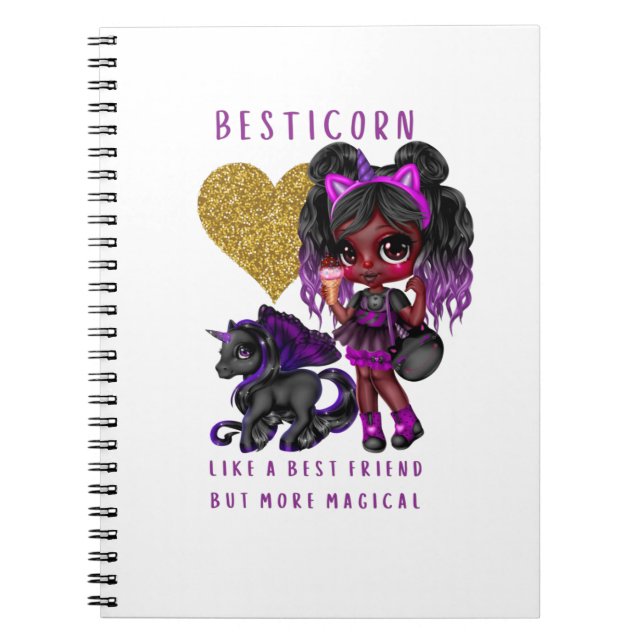 Girls Friend Gift Black Unicorn Besticorn Magical Notebook (Front)