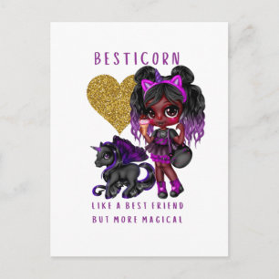 Girls Friend Gift Black Unicorn Besticorn Magical Postcard