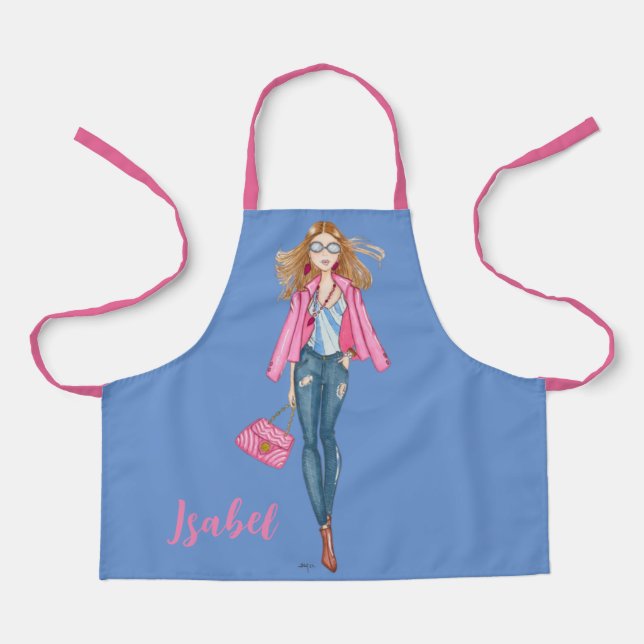 Girl's front with cowboys and pink jacket apron (Front)