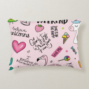 Girls fun concept with unicorn, flamingo, cactus,  decorative cushion