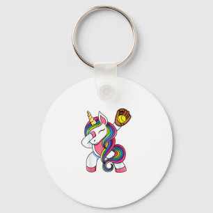 Girls Funny Dabbing Softball Unicorn Apparel, Yout Key Ring