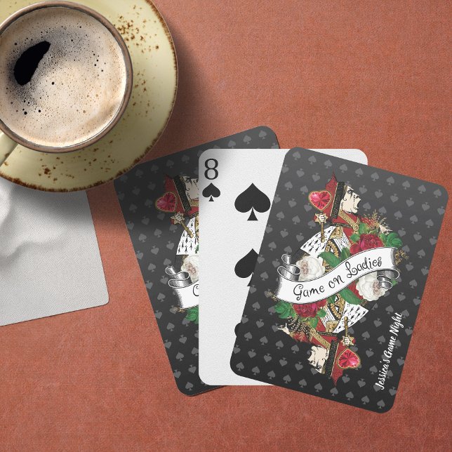 Girls Game Night | Game on Ladies Queen of Hearts Playing Cards (Featuring the Queen Of Hearts in tribute to Alice in Wonderland with the phrase “Game On Ladies” )