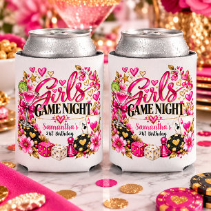 Girls Game Night Pink Gold Birthday Can Cooler