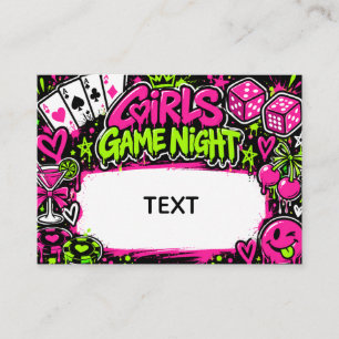 Girls Game Night Place Cards Neon Graffiti Party