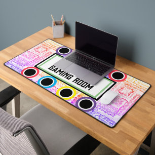 Girl's Gaming Room Pink Purple Circles Stars Desk Mat