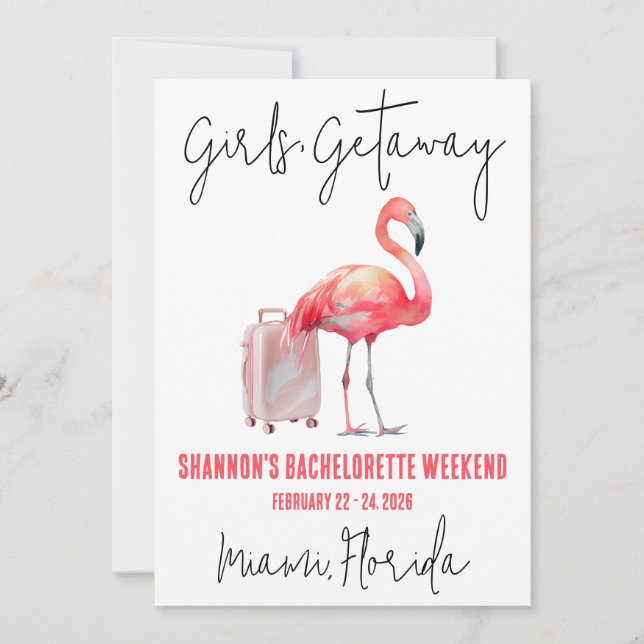 Girls' Getaway Flamingo Beach Bachelorette Weekend Invitation (Front)