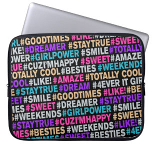 Girls Gift Bright Glitter Hashtags Positive Words Laptop Sleeve