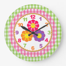 Girls Gingham Flower Clock with Numbers