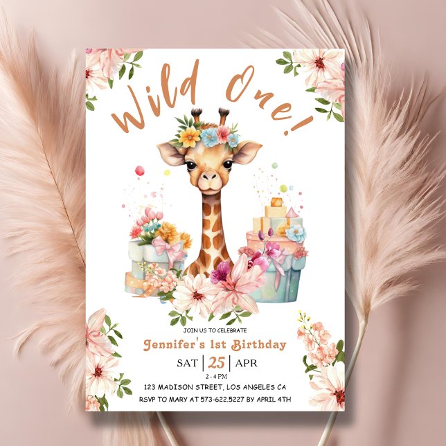 Girls Giraffe 1st Birthday Pink Safari  Invitation (Creator Uploaded)