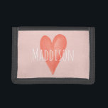 Girls Girly & Cute Pink Watercolor Heart Kids Trifold Wallet<br><div class="desc">This girly and cute kids wallet features a watercolor pink heart,  and has room for you to add your girl's name in beautiful and whimsical typography. The perfect kids first wallet!</div>